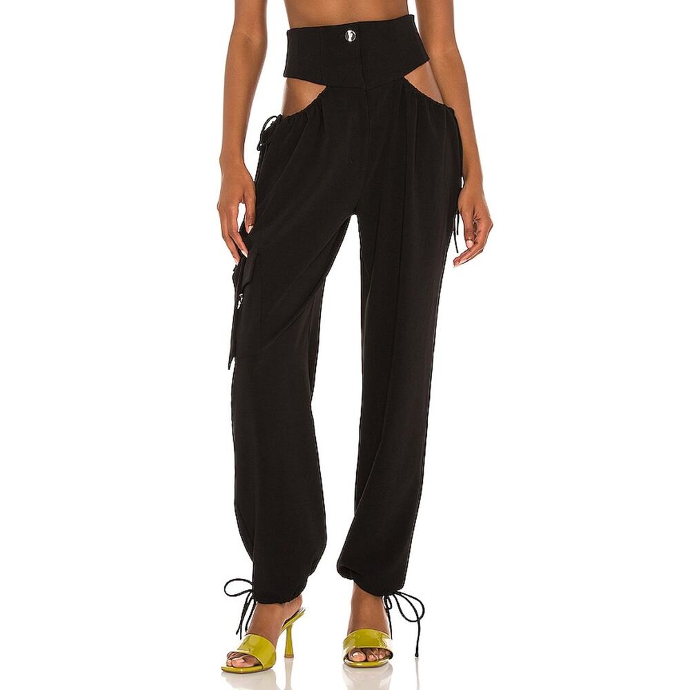 h:ours Black High-Waisted Cutout Pants